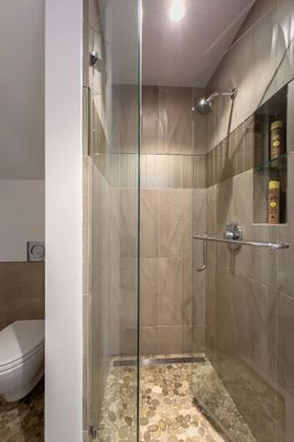 Bathroom, Glass Shower, Interior, Recessed Lighting