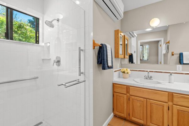Bathroom, Glass Shower, Interior, Tile Countertops