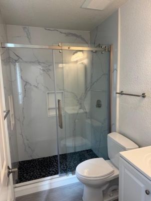 Bathroom, Glass Shower, Interior, Marble Walls