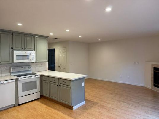 Interior, Kitchen, Recessed Lighting, Wood Texture Flooring