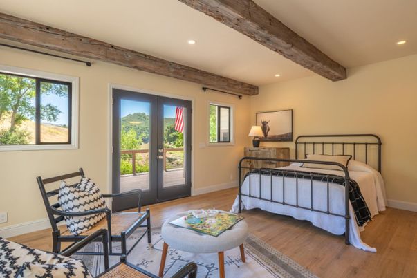 Bedroom, Interior, Recessed Lighting, Wooden Beams, Wood Texture Flooring
