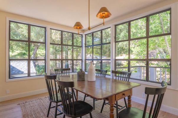 Dining room, Interior, Pendant Lights, Sun Room, Wood Texture Flooring