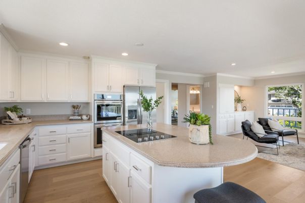 Interior, Kitchen, Living room, Recessed Lighting, Stainless Steel Appliances, Wood Texture Flooring