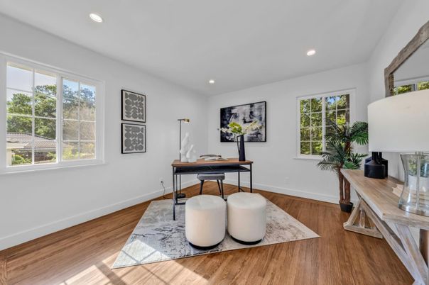Home Office, Interior, Recessed Lighting, Wood Texture Flooring