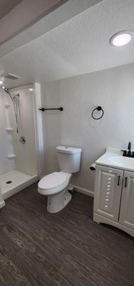 Bathroom, Interior, Recessed Lighting, Wood Texture Flooring