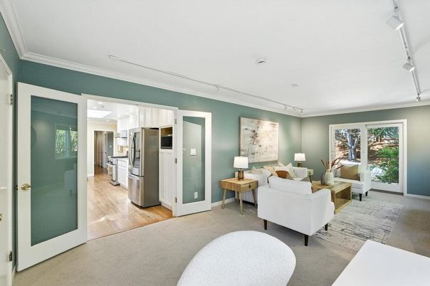 Interior, Kitchen, Living room, Stainless Steel Appliances, Wood Texture Flooring