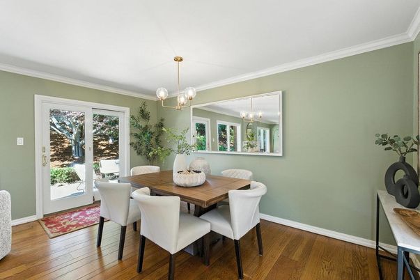 Dining room, Interior, Pendant Lights, Wood Texture Flooring
