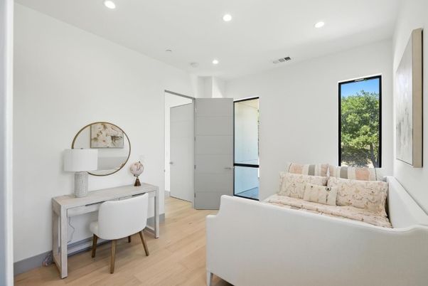 Bedroom, Home Office, Interior, Recessed Lighting, Wood Texture Flooring