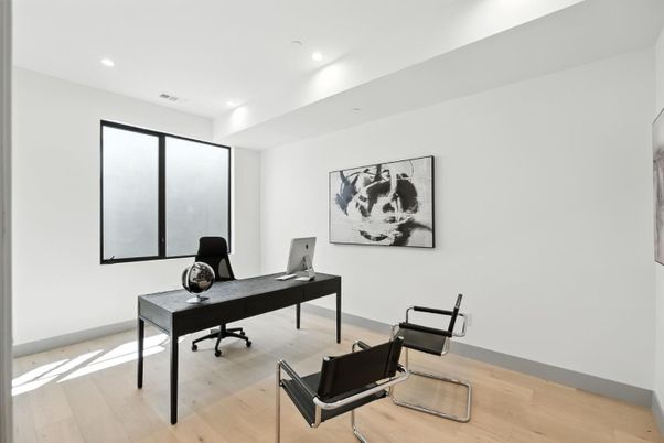 Home Office, Interior, Recessed Lighting, Wood Texture Flooring