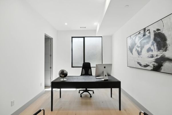 Home Office, Interior, Recessed Lighting, Wood Texture Flooring