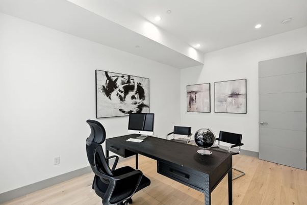 Home Office, Interior, Recessed Lighting, Wood Texture Flooring