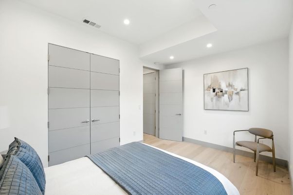 Bedroom, Interior, Recessed Lighting, Wood Texture Flooring