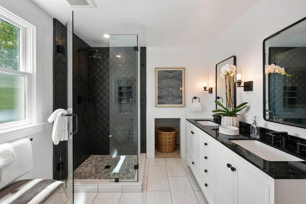 Bathroom, Dual Sink Vanities, Glass Shower, Interior, Recessed Lighting