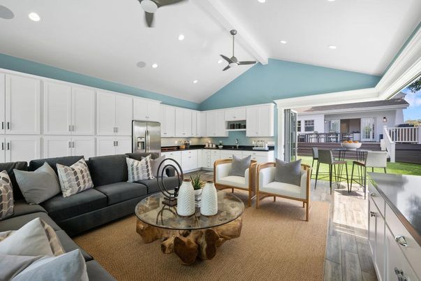 Interior, Kitchen, Living room, Recessed Lighting, Stainless Steel Appliances, Wood Texture Flooring