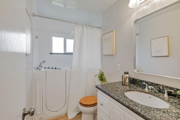Bathroom, Interior, Washer, Wood Texture Flooring