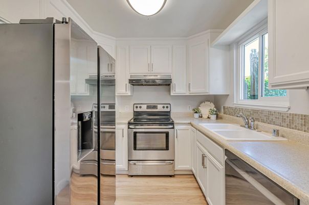 Interior, Kitchen, Stainless Steel Appliances, Wood Texture Flooring