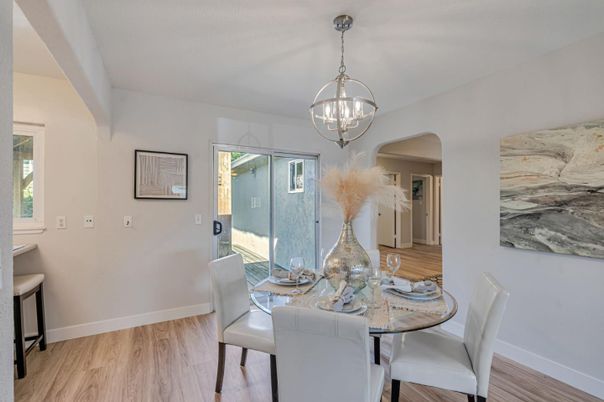 Chandelier, Dining room, Interior, Pendant Lights, Wood Texture Flooring