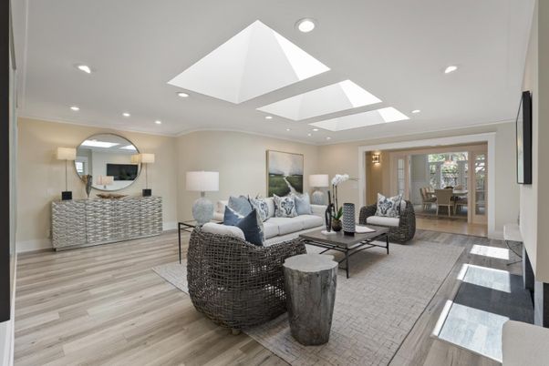 Dining room, Interior, Living room, Recessed Lighting, Wood Texture Flooring