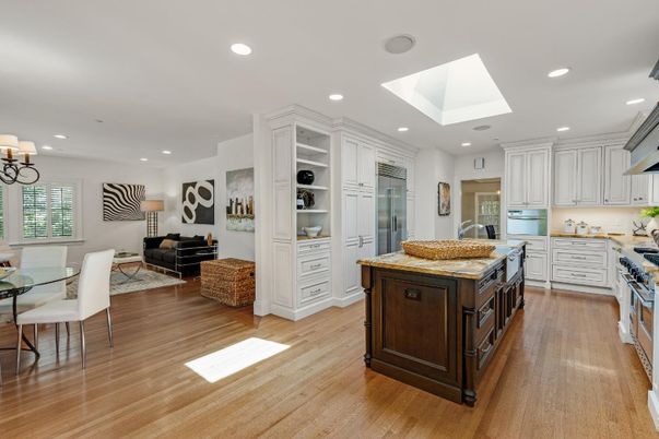 Dining room, Interior, Kitchen, Living room, Recessed Lighting, Stainless Steel Appliances, Wood Texture Flooring