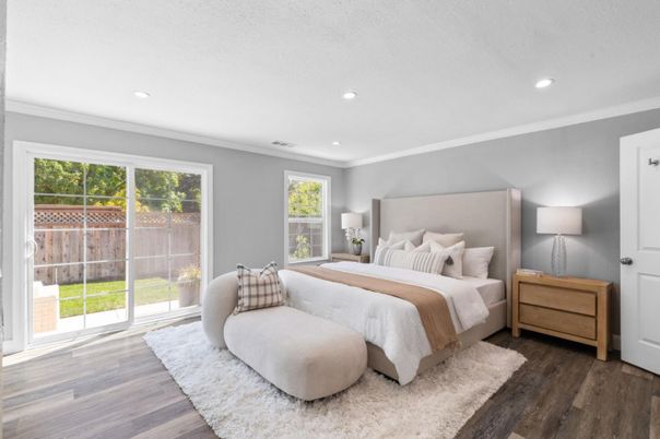 Bedroom, Interior, Recessed Lighting, Wood Texture Flooring