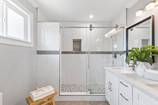 Bathroom, Glass Shower, Interior, Recessed Lighting