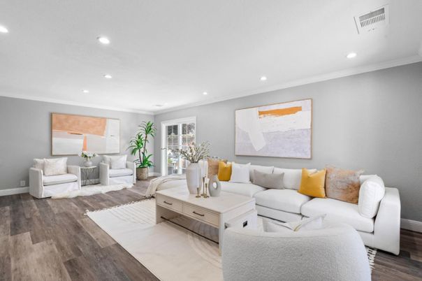 Interior, Living room, Recessed Lighting, Wood Texture Flooring