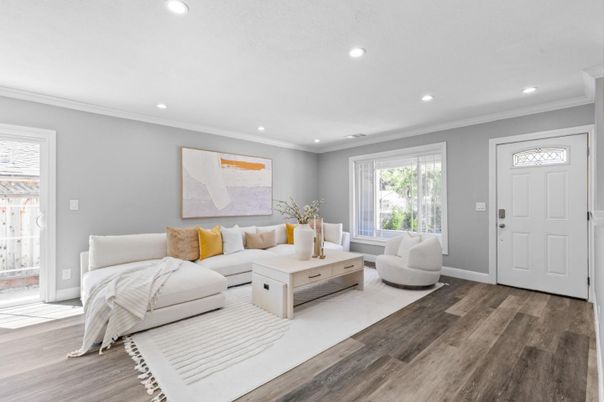 Interior, Living room, Recessed Lighting, Wood Texture Flooring