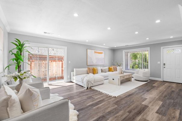Interior, Living room, Recessed Lighting, Wood Texture Flooring