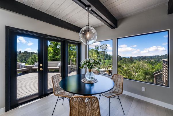 Dining room, Interior, Pendant Lights, Wooden Ceilings, Wood Texture Flooring
