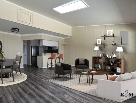 Dining room, Interior, Kitchen, Living room, Stainless Steel Appliances, Wood Texture Flooring