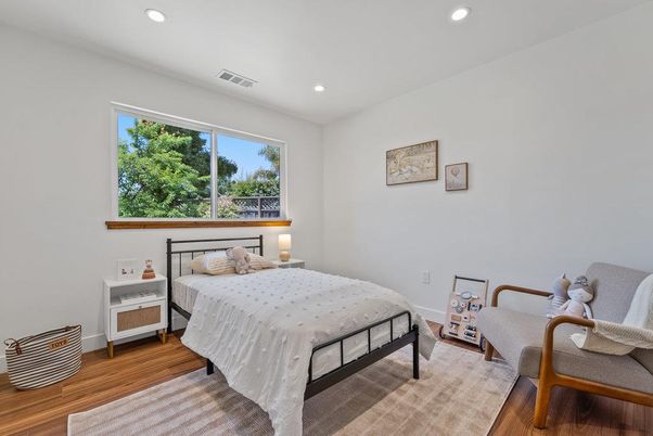 Bedroom, Interior, Recessed Lighting, Wood Texture Flooring