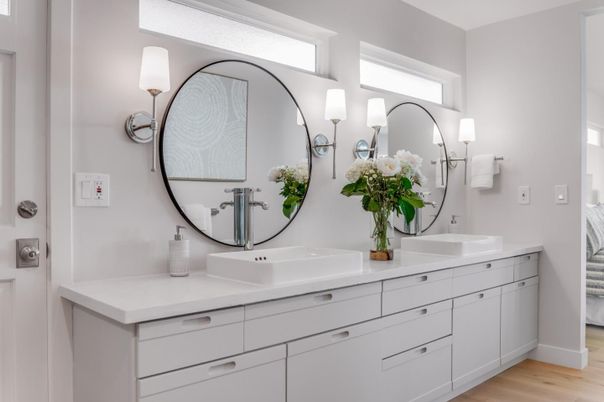 Bathroom, Dual Sink Vanities, Interior, Wood Texture Flooring