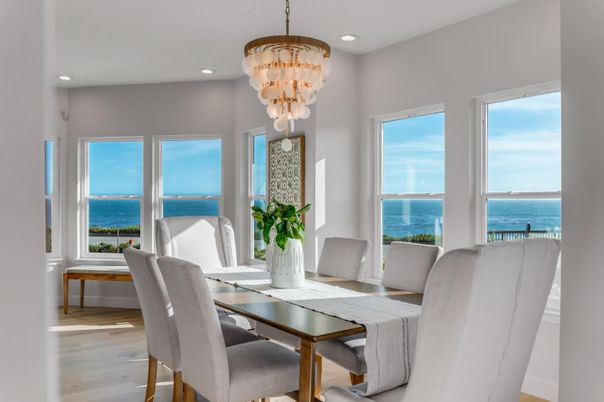 Chandelier, Dining room, Interior, Recessed Lighting, Water, Wood Texture Flooring