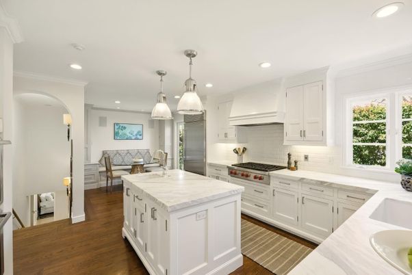 Interior, Kitchen, Living room, Pendant Lights, Recessed Lighting, Stainless Steel Appliances, Wood Texture Flooring