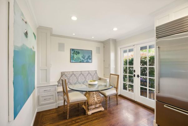 Dining room, Interior, Recessed Lighting, Wood Texture Flooring