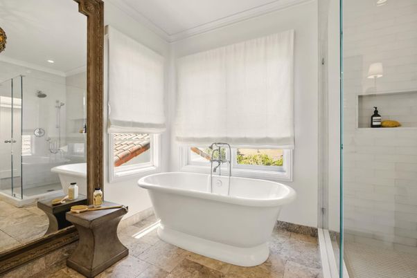 Bathroom, Free Standing Baths, Glass Shower, Interior, Recessed Lighting