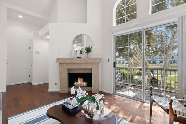 Fireplace, Interior, Recessed Lighting, Wood Texture Flooring
