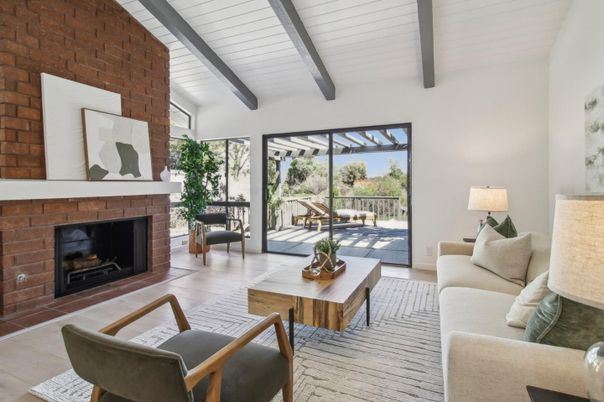 Fireplace, Interior, Living room, Stone Walls, Wooden Beams, Wood Texture Flooring