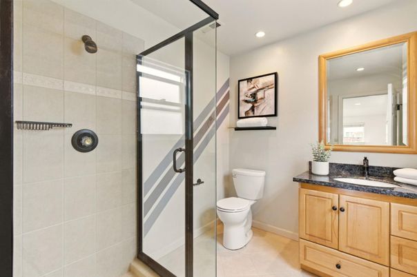 Bathroom, Glass Shower, Interior, Recessed Lighting