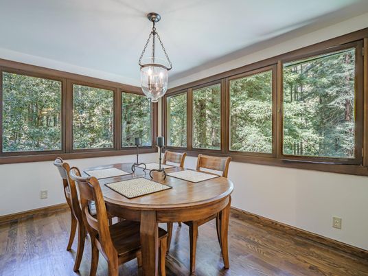 Chandelier, Dining room, Interior, Wood Texture Flooring