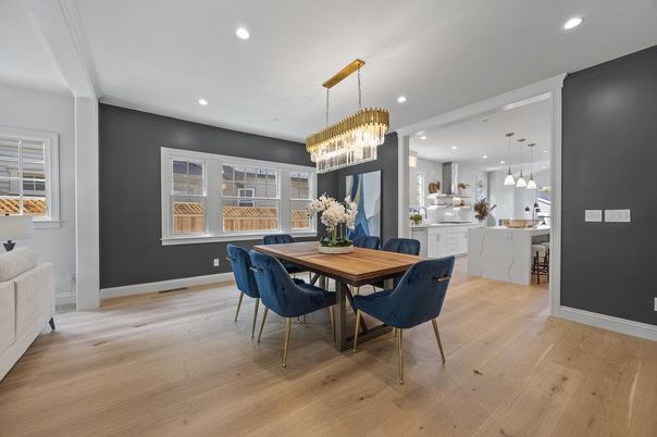 Chandelier, Dining room, Interior, Kitchen, Pendant Lights, Recessed Lighting, Wood Texture Flooring