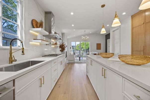 Interior, Kitchen, Living room, Pendant Lights, Recessed Lighting, Stainless Steel Appliances, Wood Texture Flooring