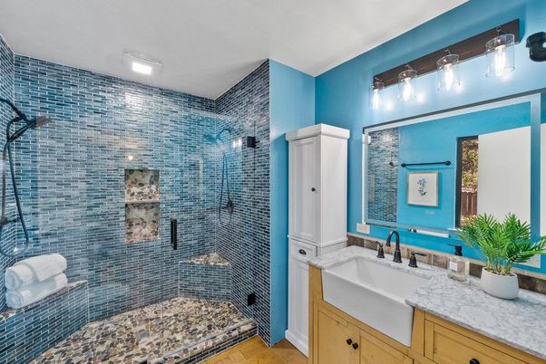 Bathroom, Glass Shower, Interior, Recessed Lighting