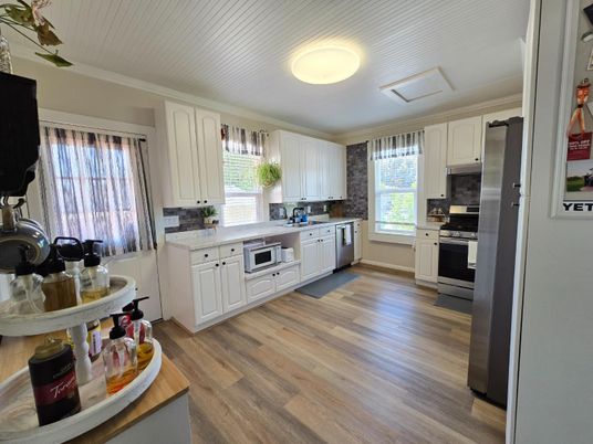 Interior, Kitchen, Stainless Steel Appliances, Wood Texture Flooring