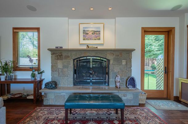 Fireplace, Interior, Recessed Lighting, Wood Texture Flooring