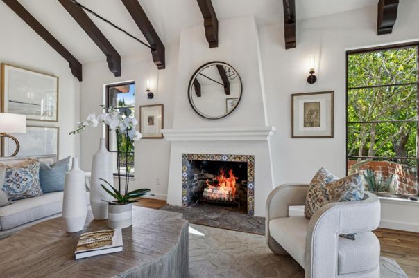 Fireplace, Interior, Living room, Wooden Beams, Wood Texture Flooring