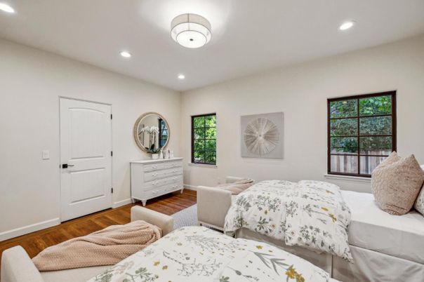Bedroom, Interior, Recessed Lighting, Wood Texture Flooring
