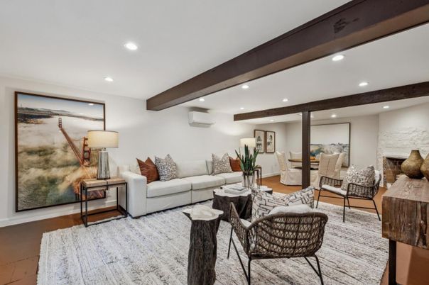 Interior, Living room, Recessed Lighting, Wooden Beams, Wood Texture Flooring