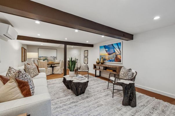 Interior, Living room, Recessed Lighting, Wooden Beams, Wood Texture Flooring
