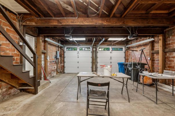 Garage, Interior, Stone Walls, Wooden Beams